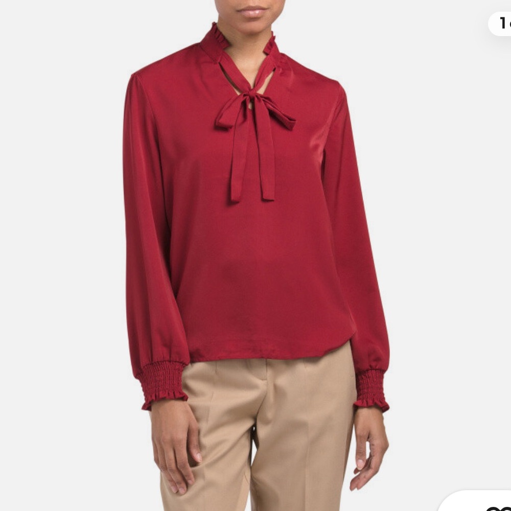 Tahari Women's Rhubarb Keyhole Blouse sleeve blouse